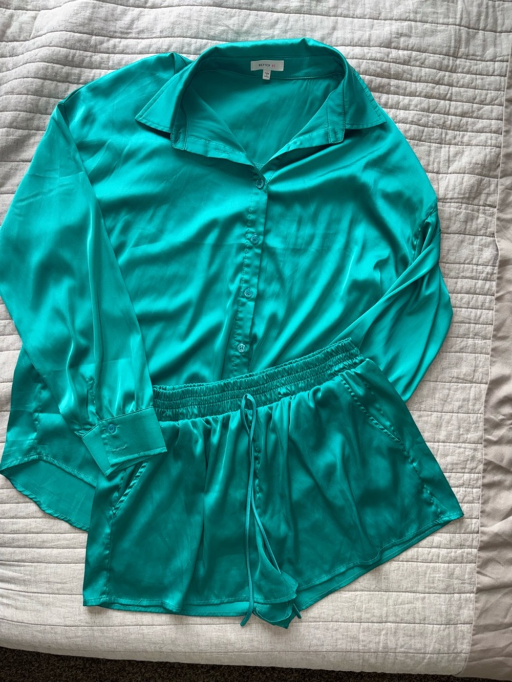 Silky Teal Button-Up Shirt & Shorts Set
